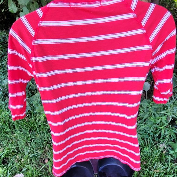 MICHAEL STARS Red/White Stripe Supima T Shirt - Picture 5 of 6